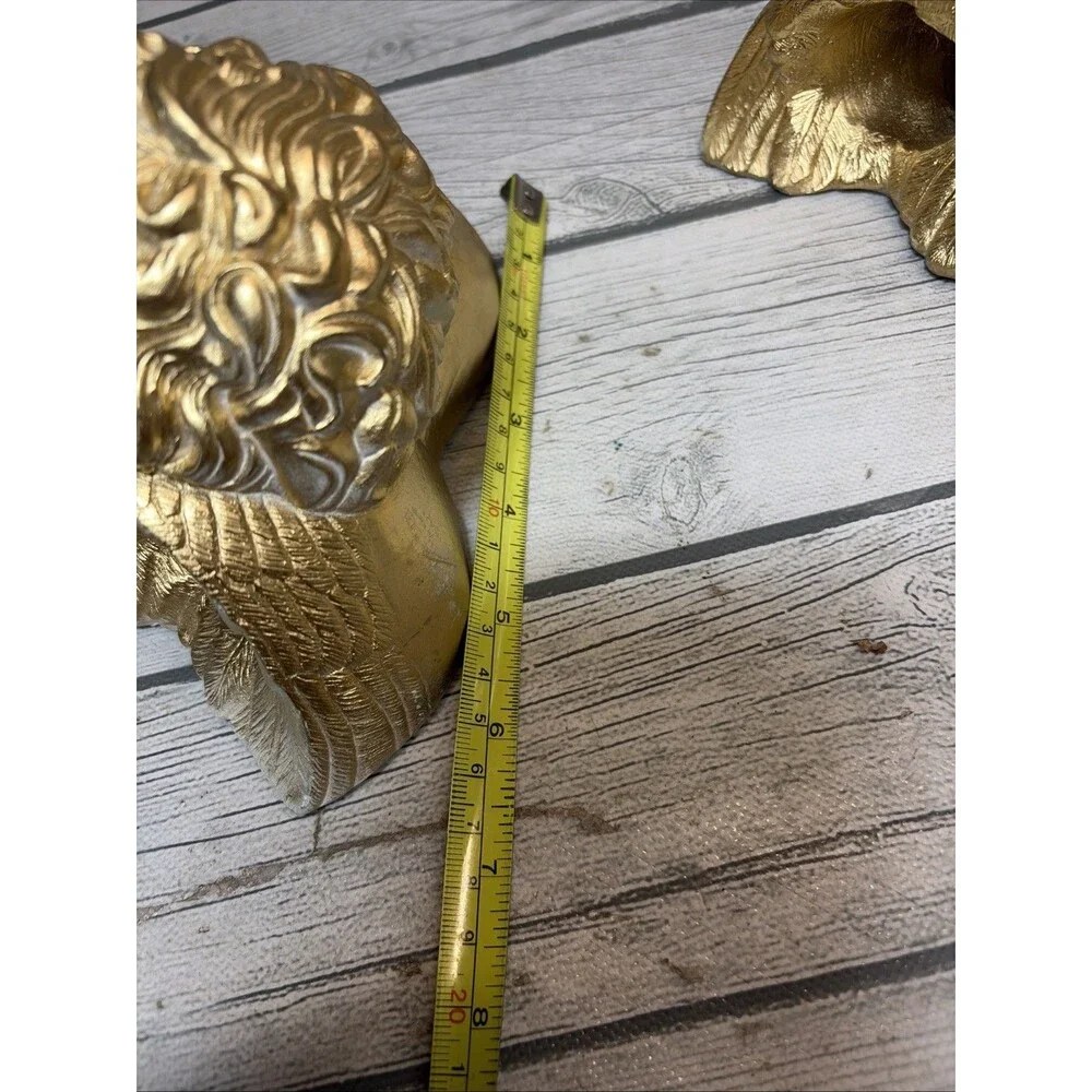 2 Vintage Hard Plaster Cherub Drapery Curtain Rod Wall Sconce Swag Holders